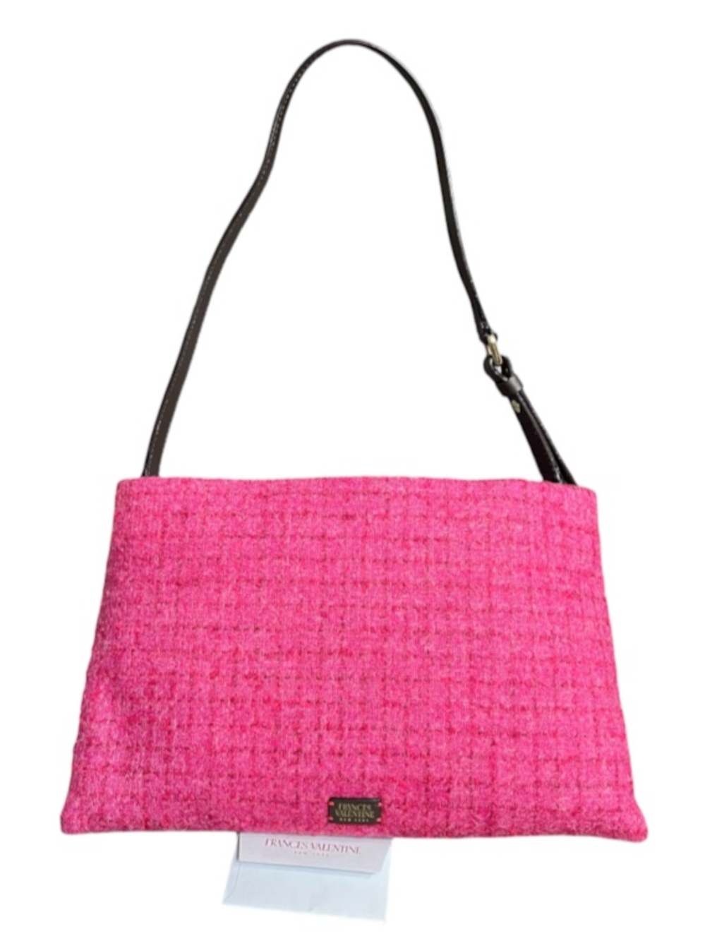 Frances Valentine Hot Pink Tweed Shoulder Bag w/ Leather Strap & Brand Card